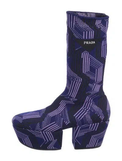 Pre-owned Prada Printed Rain Boots In Purple