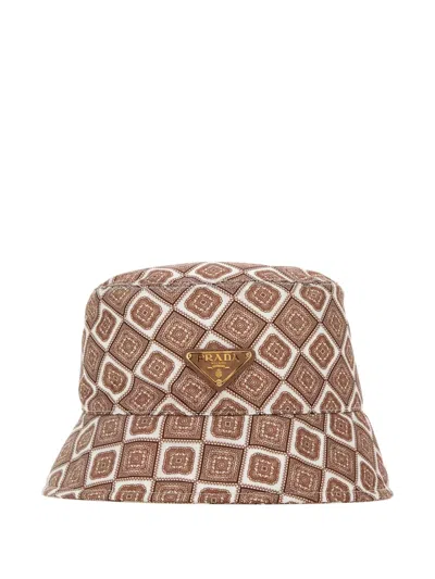 Prada Printed Re-nylon Bucket Hat In Brown