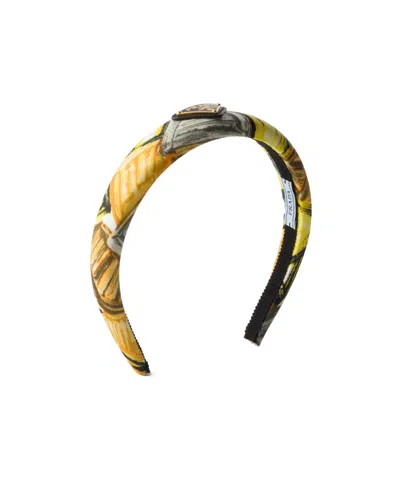 Prada Printed Re-nylon Headband In Yellow