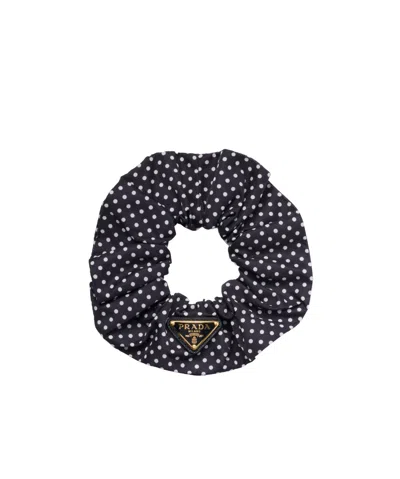Prada Womens Blue Re-nylon Polka-dot Woven Scrunch In Navy