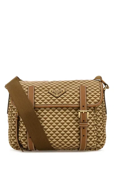 Prada Printed Re-nylon Mini Crossbody Handbag In Brown
