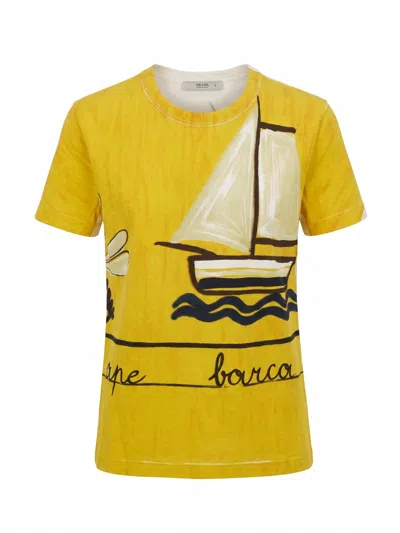 Prada Printed Round Neck Tshirt In Yellow