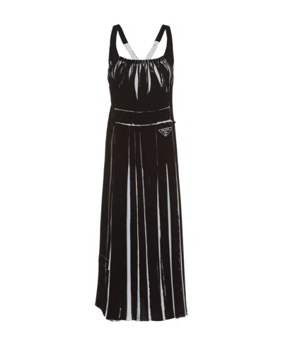 PRADA PRADA U-NECK SLEEVELESS SABLÉ DRESS