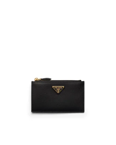 Prada Kartenetui Aus Bedrucktem Saffiano-leder In Black