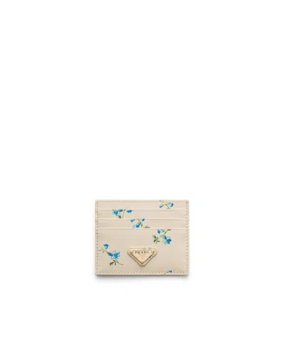 Prada Printed Saffiano Leather Card Holder In Neutral