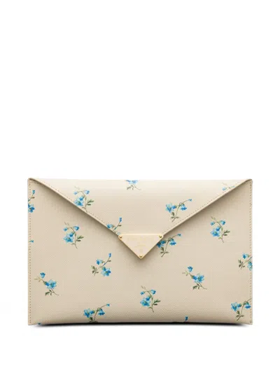 Prada Printed Saffiano-leather Envelope Clutch In Neutral