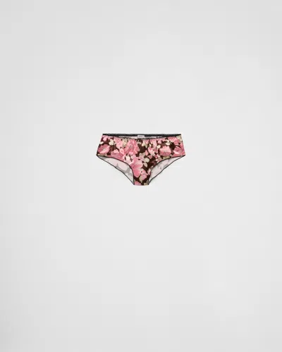 Prada Printed Satin Panty In Ebony