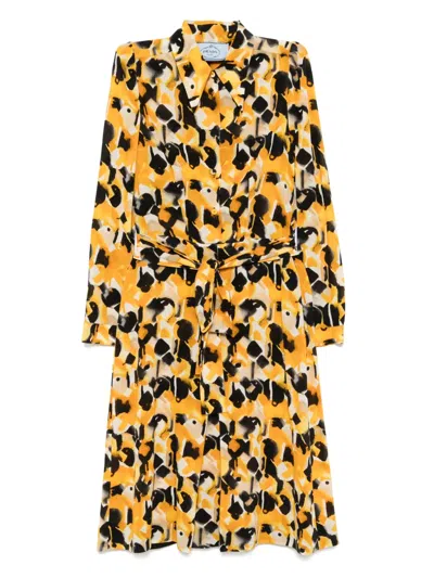Pre-owned Prada Printed Shirt Dress In Yellow