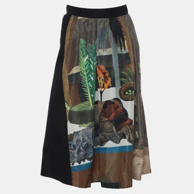 Pre-owned Prada Printed Silk Patch Detail Germinal Skirt In Multi