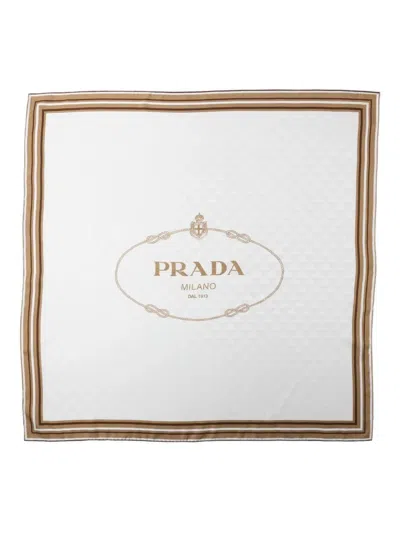 Prada Printed Silk Scarf In Neutral