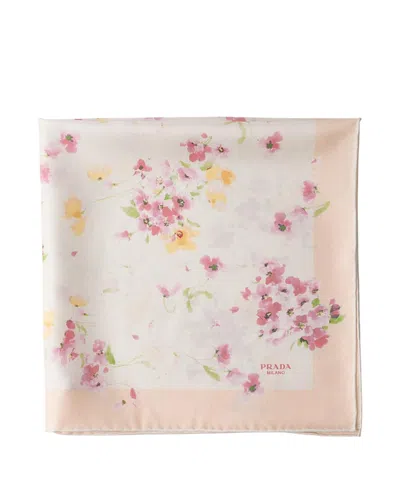 Prada Printed Silk Scarf 55x55 In Neutral