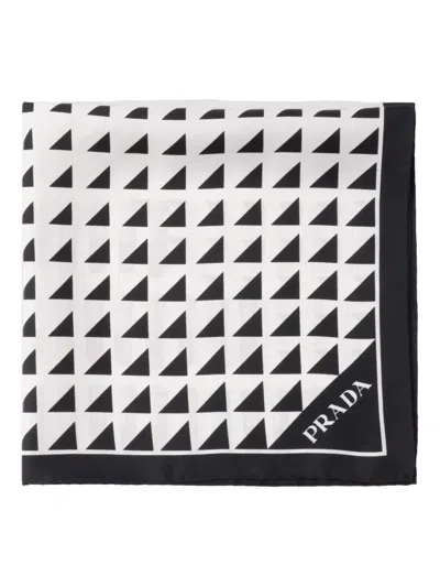 Prada Printed Silk Scarf In Black/white