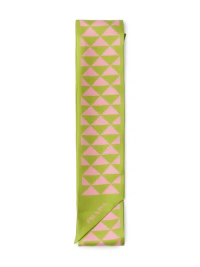 Prada Printed Silk Twill Scarf In Lawn Green/petal Pink