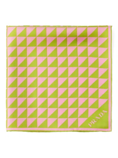 Prada Printed Silk Twill Scarf In Lawn Green/petal Pink