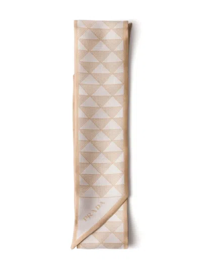 Prada Silk Triangle Skinny Scarf In Brown