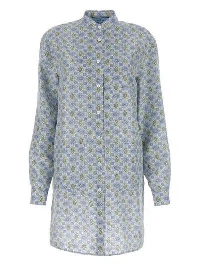 Prada Woman Printed Silk Shirt Dress In Blue