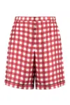 Prada Check-print Silk Bermuda Shorts In Red