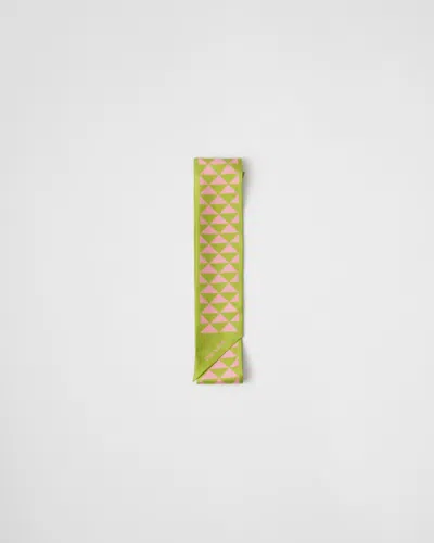 Prada Printed Silk Twill Scarf In Lawn Green/petal Pink
