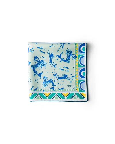 Prada Bedruckter Schal Aus Seiden-twill 55 In Blue
