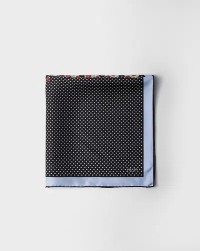 Prada Silk Twill Printed Scarf In Black