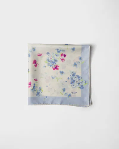 Prada Floral-print Twill Scarf In Blue