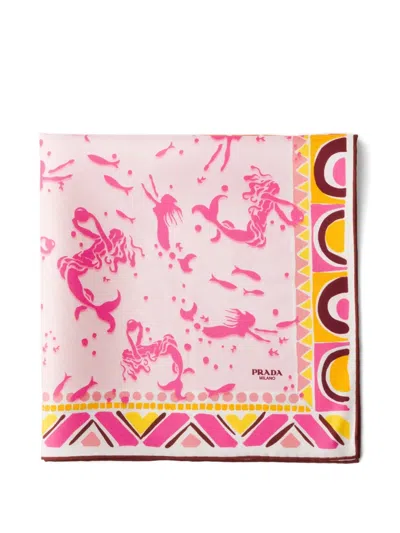 Prada Printed Silk Twill Scarf 55 X 55 Cm In Pink