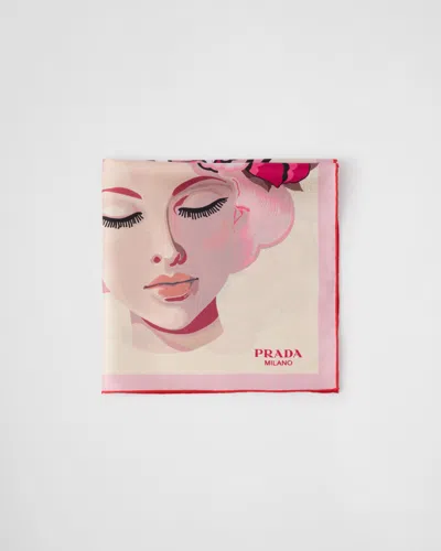 PRADA PRINTED SILK TWILL SCARF 55X55