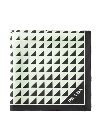 Prada Printed Silk Twill Scarf 55x55 In Blue