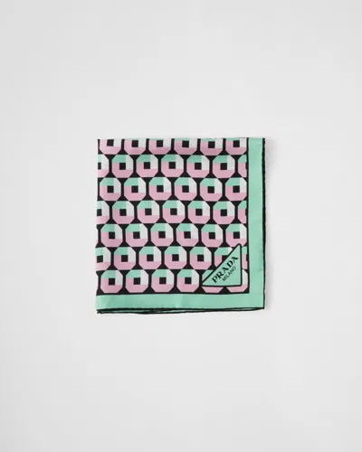 PRADA PRINTED SILK TWILL SCARF 55X55