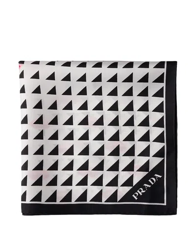 Prada Printed Silk Twill Scarf 55x55 In Black