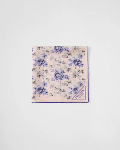 Prada Printed Silk Twill Scarf In Periwinkle Blue