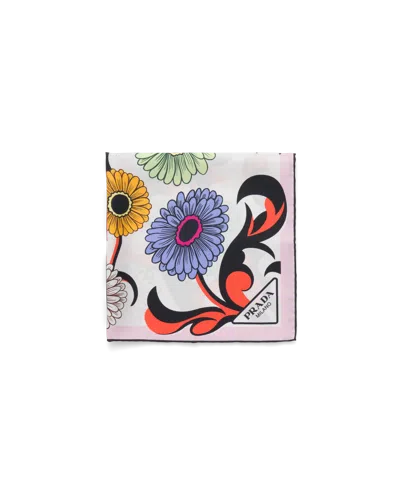 Prada Flower-print Silk Scarf In White
