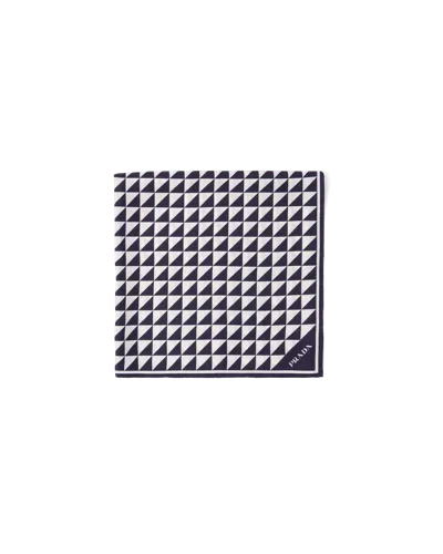 Prada Triangle Logo Silk Scarf In Navy Bianco