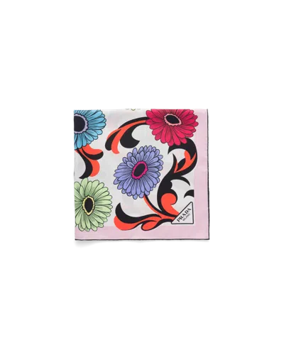 PRADA PRINTED SILK TWILL SCARF 90X90
