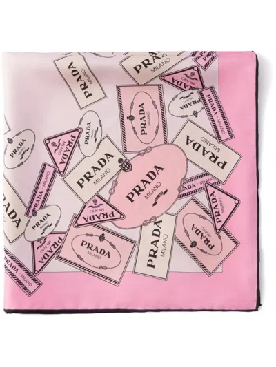 Prada Printed Silk Twill Scarf Accessories In Pink