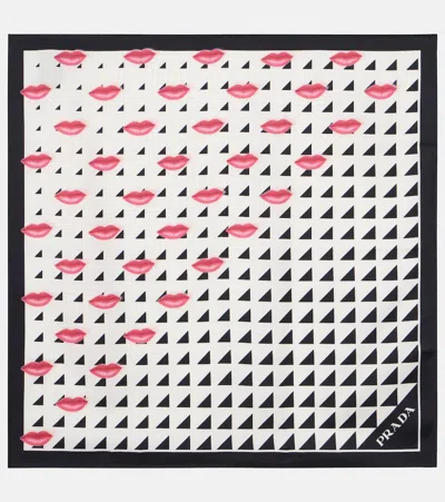 Prada Printed Silk Twill Scarf In Black