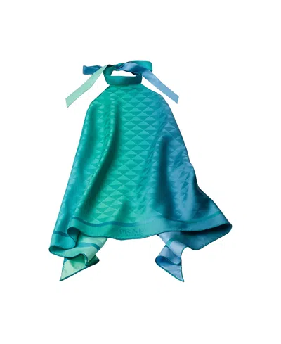Prada Printed Silk Twill Scarf In Blue