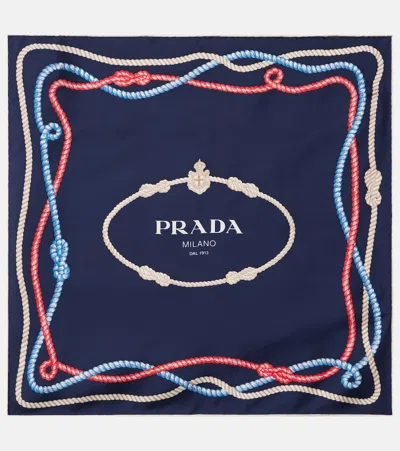 Prada Printed Silk Twill Scarf In Blue