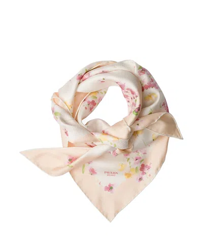 Prada Printed Silk Twill Scarf In White