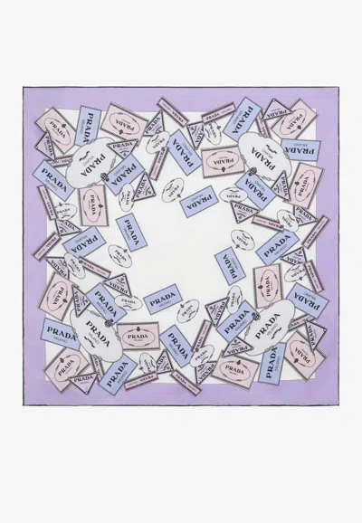Prada Printed Silk Twill Scarf In Purple