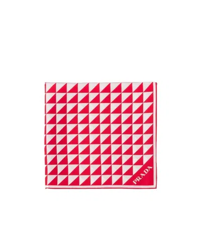Prada Triangle Logo Silk Scarf In F0976 Rosso Bianco