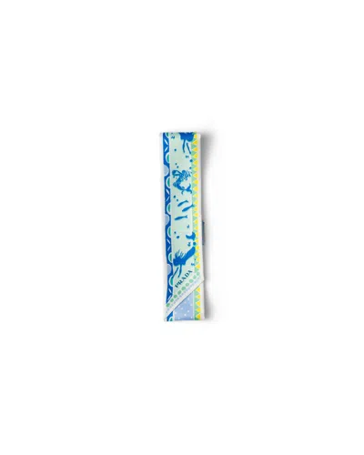Prada Printed Silk Twill Skinny Scarf In Blue
