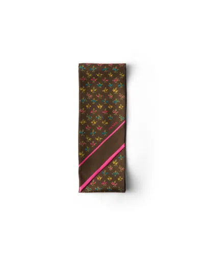 Prada Printed Silk Twill Skinny Scarf In Brown