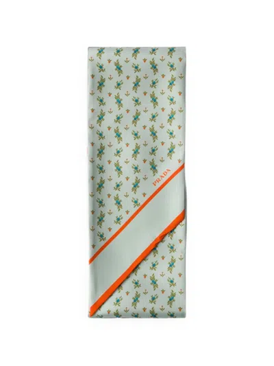 Prada Twill Foulard Floral Pattern Contrasting Edge In Multi