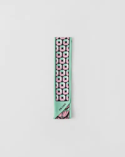 PRADA PRINTED SILK TWILL SKINNY SCARF
