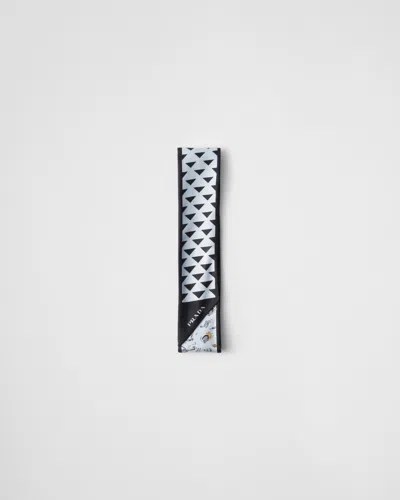 Prada Triangle Symbole And Lipstick Degrade Print Silk Skinny Scarf In Blue