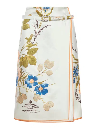 PRADA PRINTED SILK TWILL SKIRT