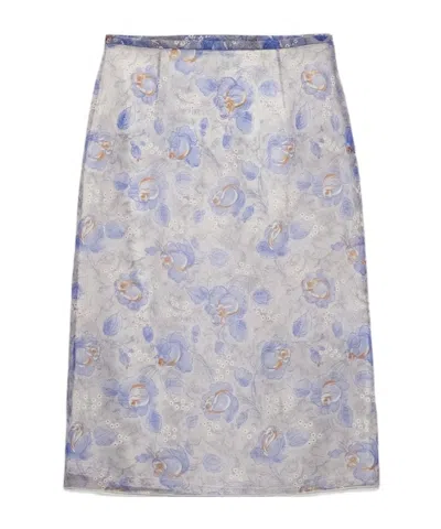 PRADA PRADA HIGH-WAIST FLORAL-PRINTED SHEER PENCIL SKIRT