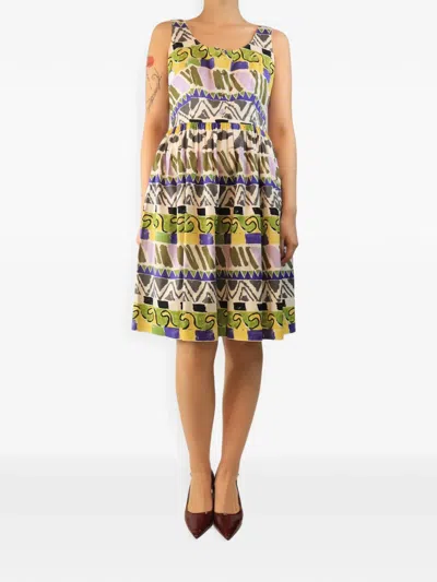 Pre-owned Prada Printed Sleeveless Midi Dress In Neutral