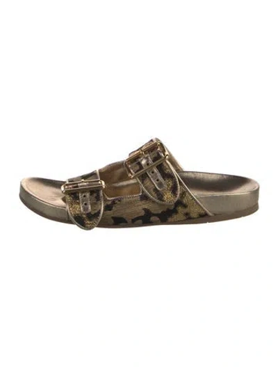 Pre-owned Prada Printed Slides In Gold